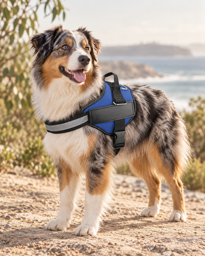 The Nameplate Harness — Personalised Reflective Dog Harness — full frame product image