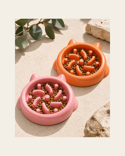 Slow Bowl — Calm-Mealtime Feeder — slow bowl pack pink orange