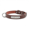The Sutton Collar — engraved brown PU leather pet collar with personalised nameplate