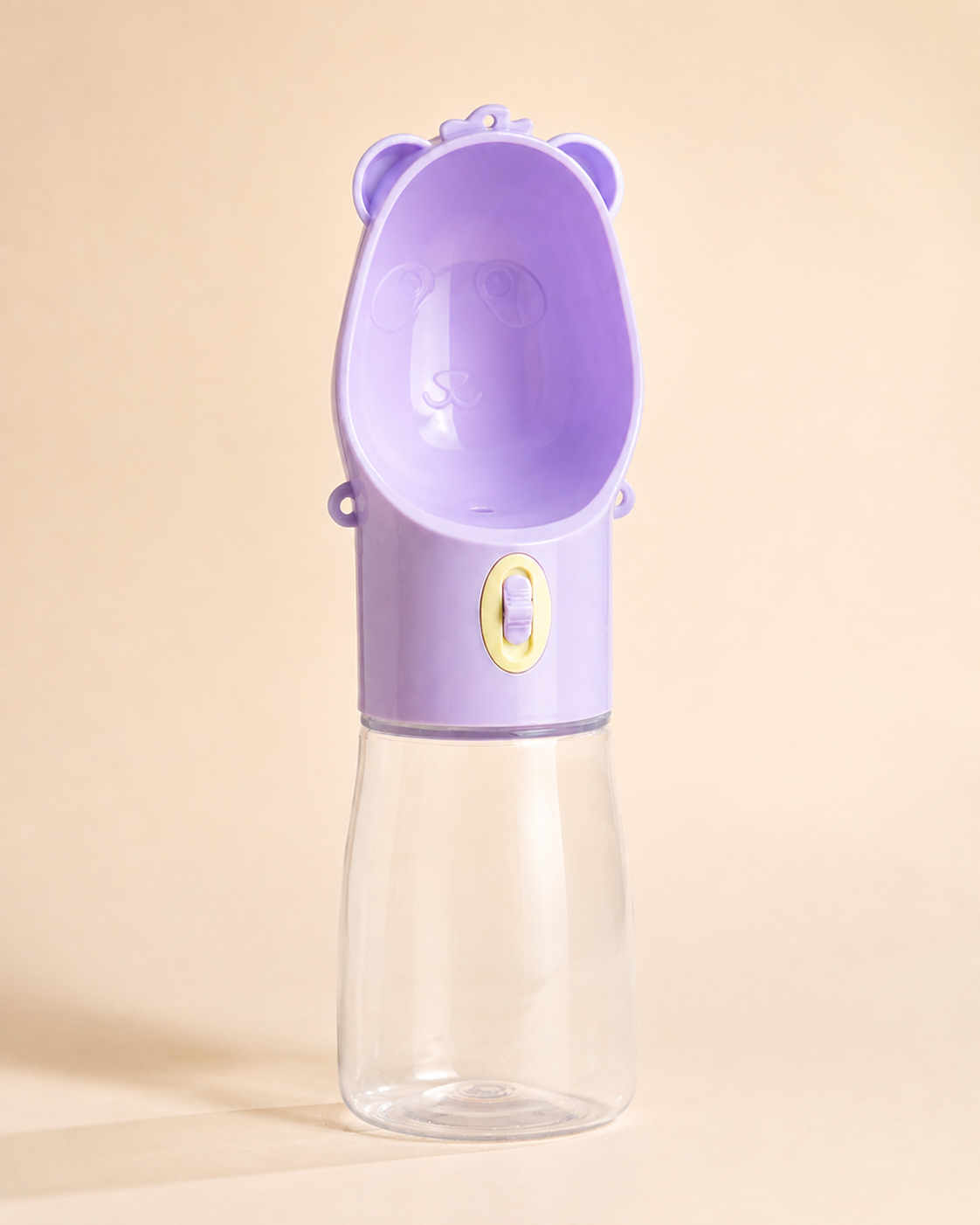 Purple 380 mL Rover Bottle with integrated drinking bowl open