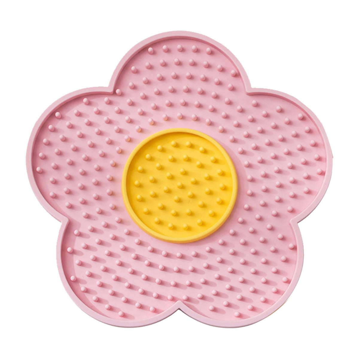 The Calm Lick Mat suction slow feeder in pink, flower shaped
