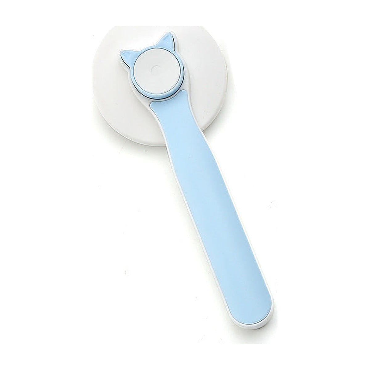 The Coat Brush self-cleaning slicker with a blue handle, seen from the front