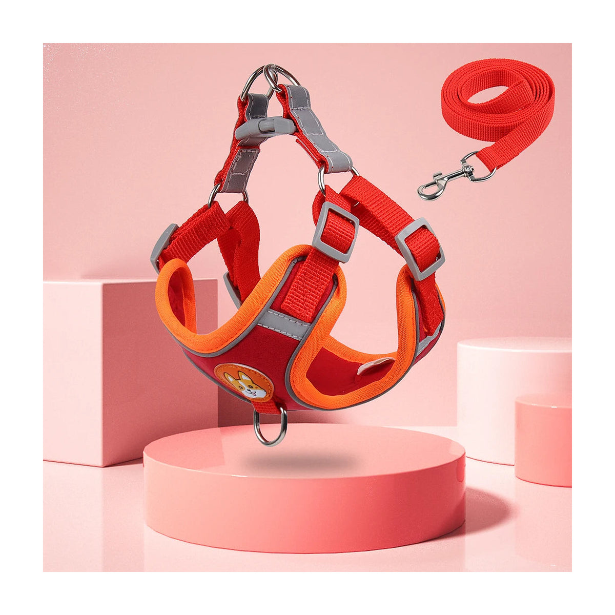 The Everyday Harness Set in a red and orange colourway