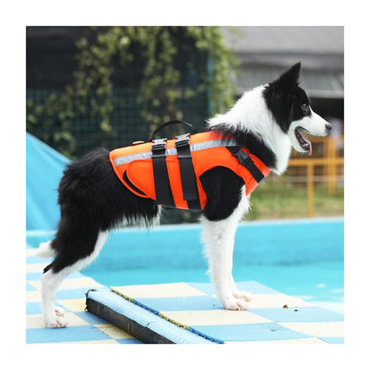 The Harbour Vest reflective dog life jacket in orange, shown from the side
