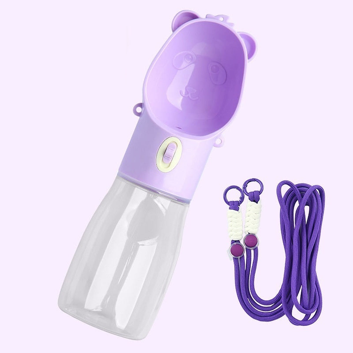 The Rover Bottle in purple shown upright with a purple carry strap