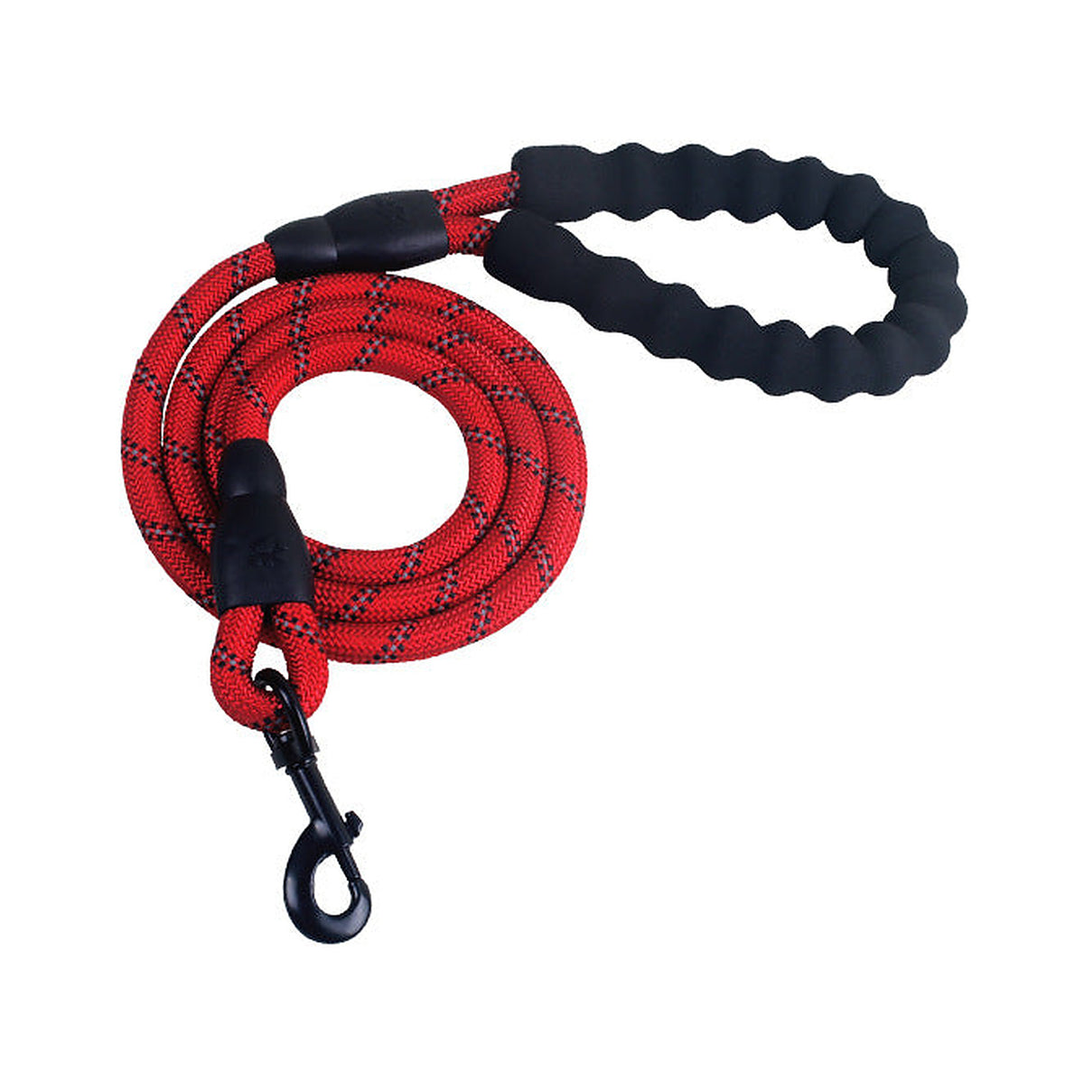 The Sutton Lead reflective rope dog leash coiled, showing the metal clip