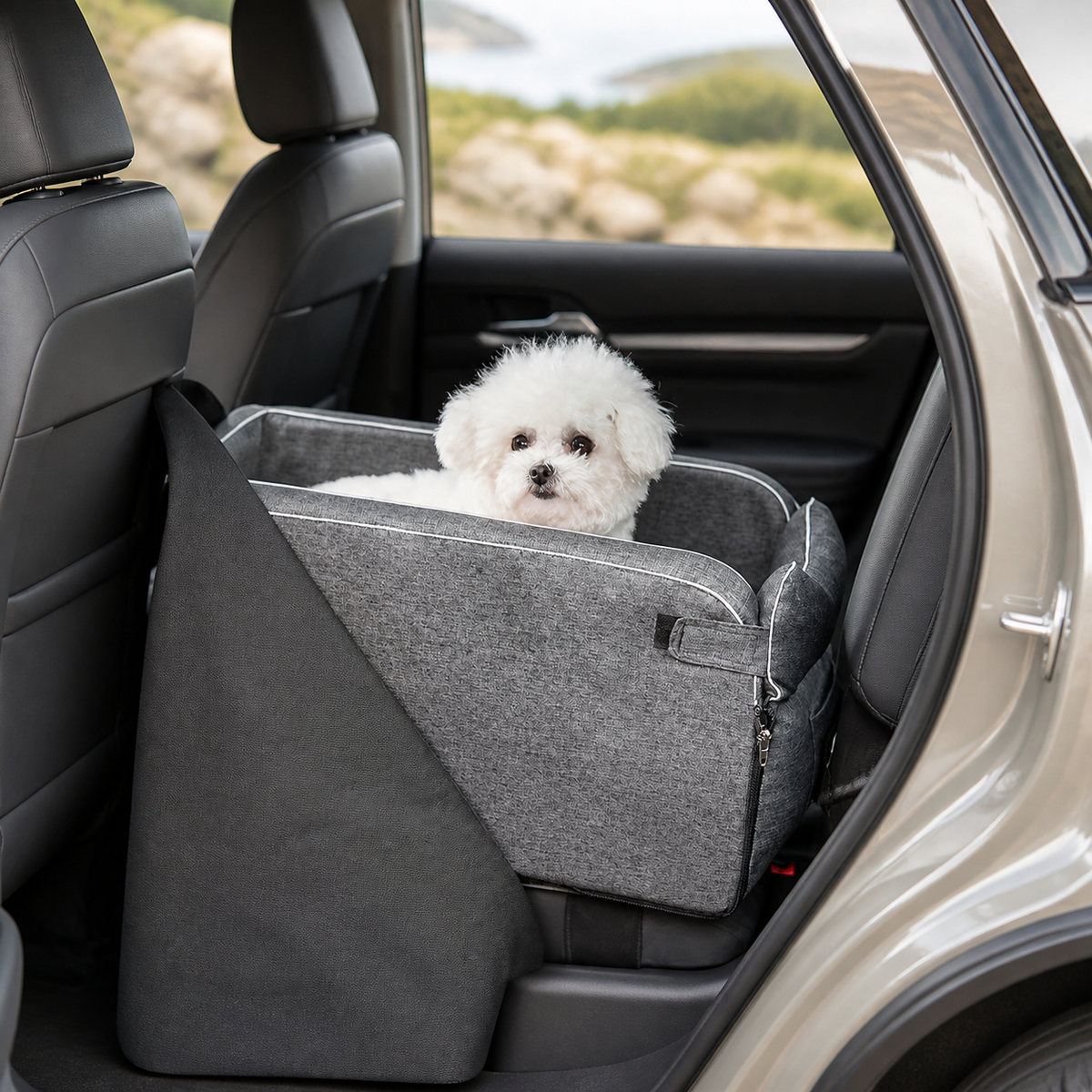 Grey Backseat Guard installed in a neutral SUV