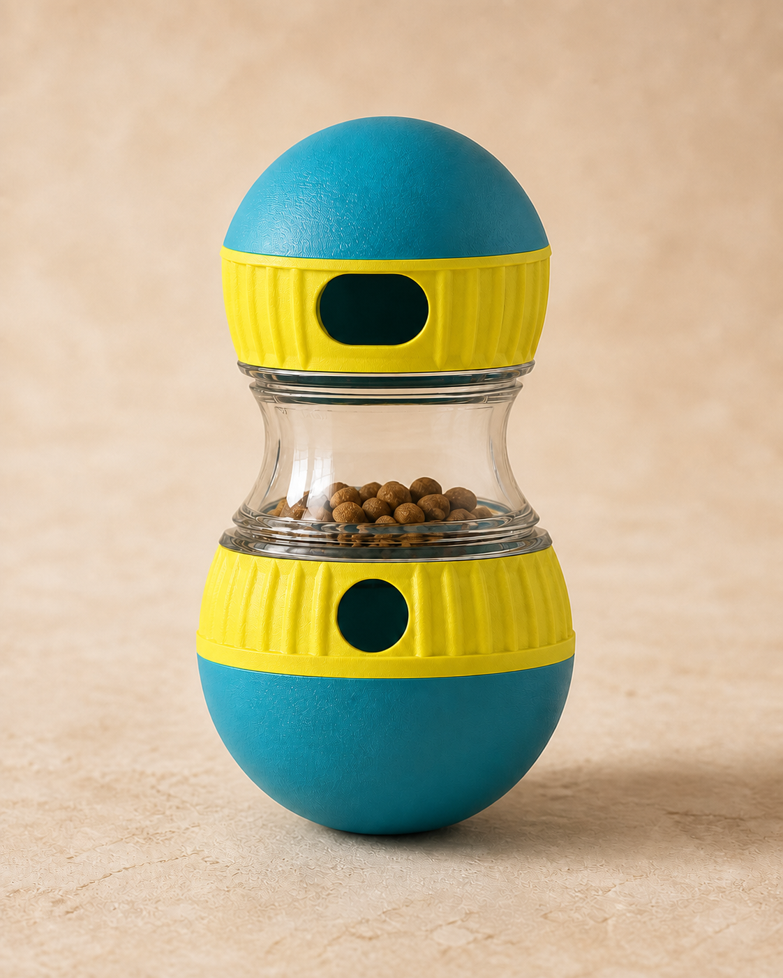 The Field Tumbler in Lake Blue and yellow on a warm stone surface