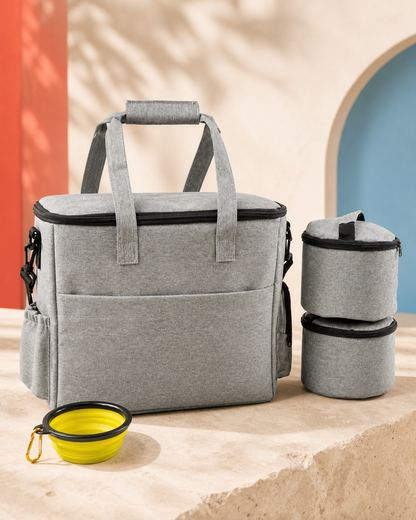 Weekender Food Bag with two food containers and one collapsible bowl