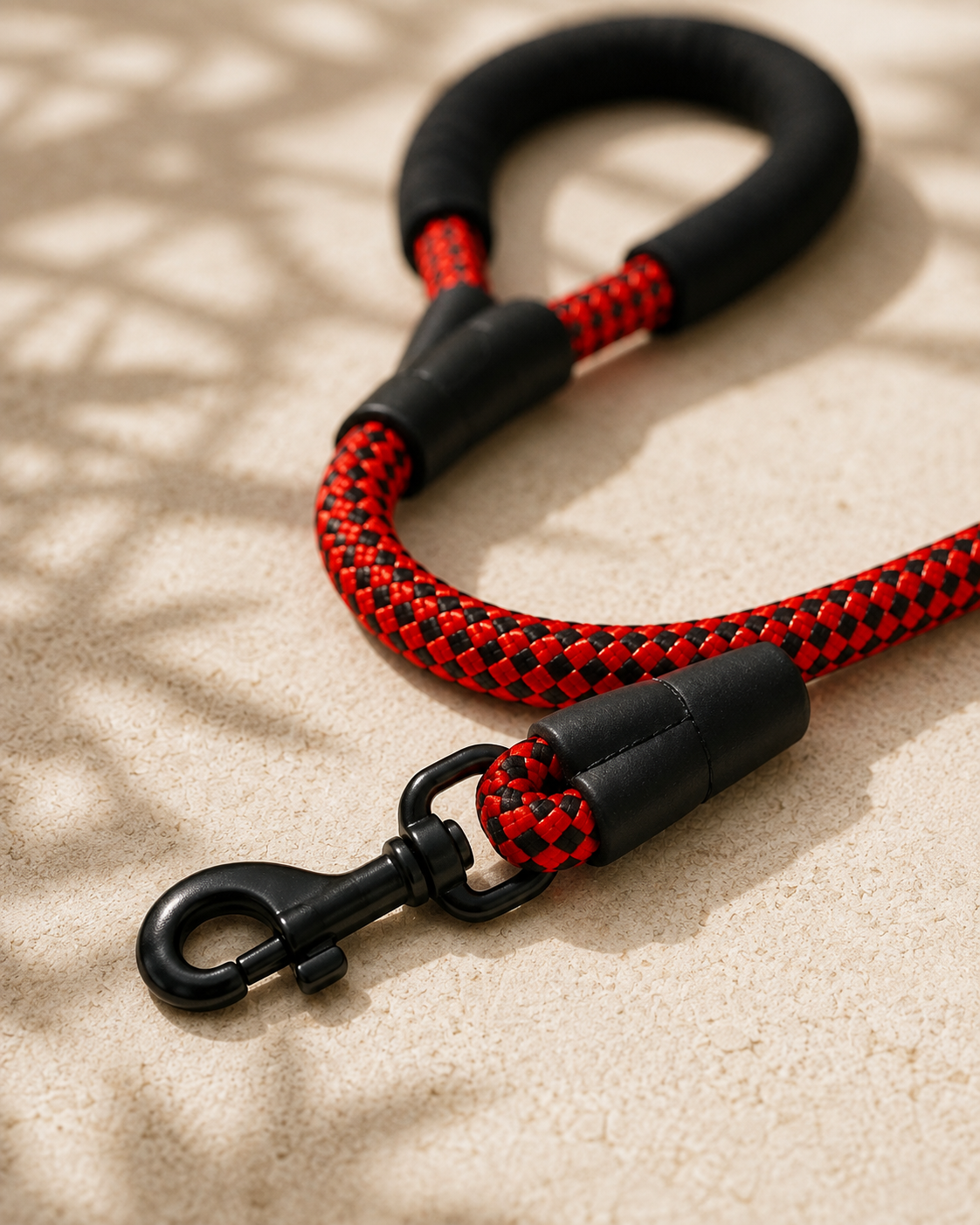 Red reflective Sutton Lead rope and black swivel clip in close detail
