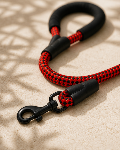 Red reflective Sutton Lead rope and black swivel clip in close detail